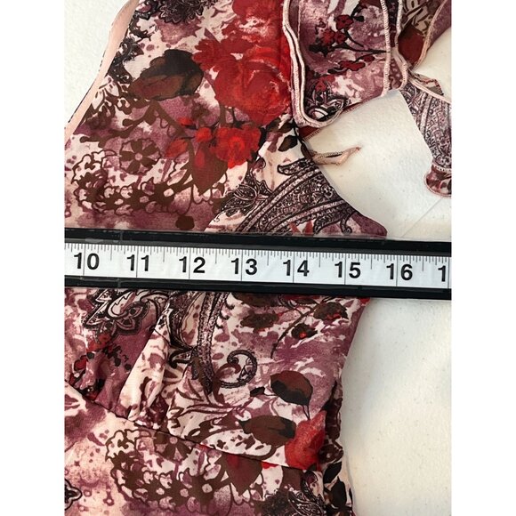 Almost Famous Womens M Pink Red Floral Ruffle V Neck Cottagecore Dress - Picture 12 of 16